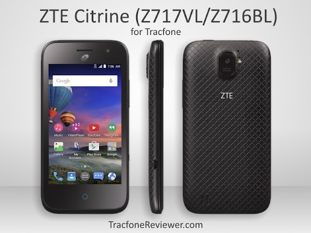 ZTE Citrine Tracfone Smartphone Front, Side and Back tracfone zte citrine review