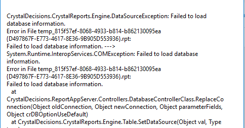 Crystal Report Error : Failed to load database infromation
