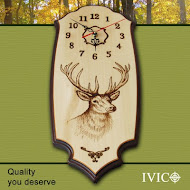 Wooden wall clock with pyrography picture - Deer