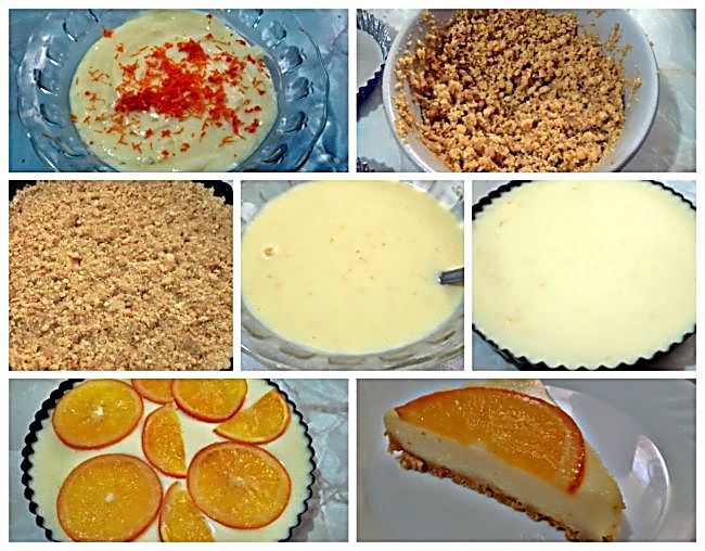 Preparación de la tarta de leche condensada con naranja confitada