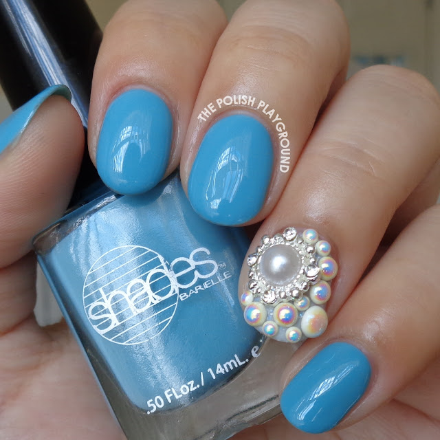 Sky Blue Creme with Blinged Accent Nail Art