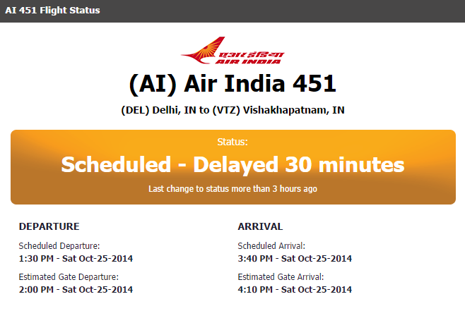ai 451 flight delayed oct 25 2014