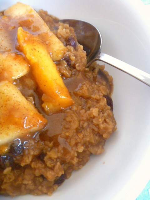 Peach and Apple Oatmeal: Sweet, cinnamon-y, warm notes of apple and peach pie rolled into one bowl of breakfast comfort! - Slice of Southern