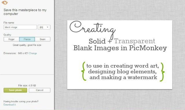 picmonkey creating solid transparent blank images for word art, blog design, watermark