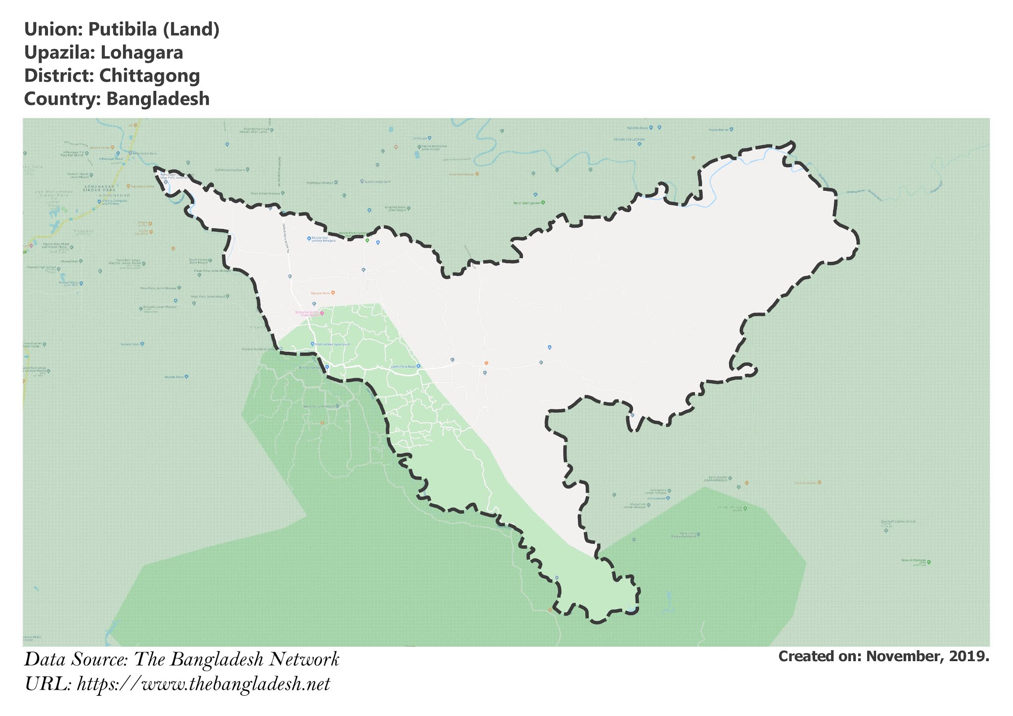 Map of Putibila of Lohagara Upazila Map of Putibila of Chittagong, Bangladesh.