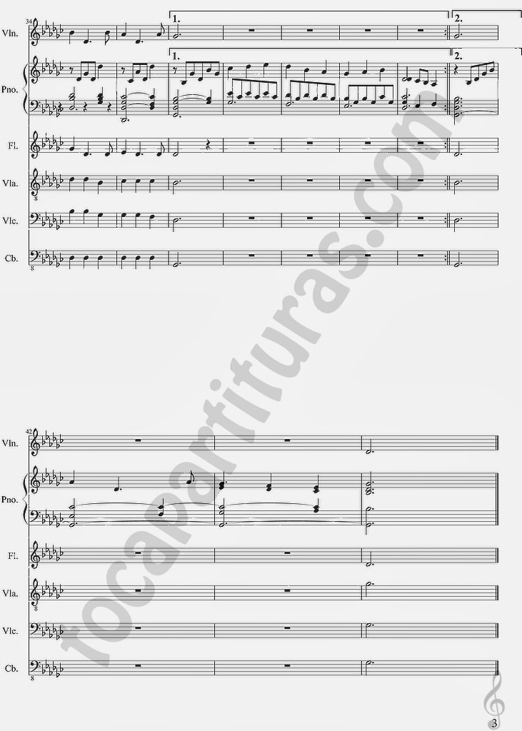 3 Candlelight Partitura en tono original para violinistas, violistas, flautistas, pianistas, cello, contrabajo y para tocar con tus amigos/as en un pequeño grupo de cuerda, flauta y piano