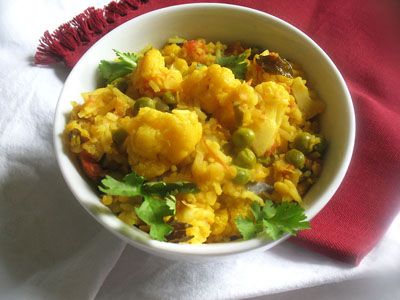 Red Lentil and Cauliflower Tomato Pulao
