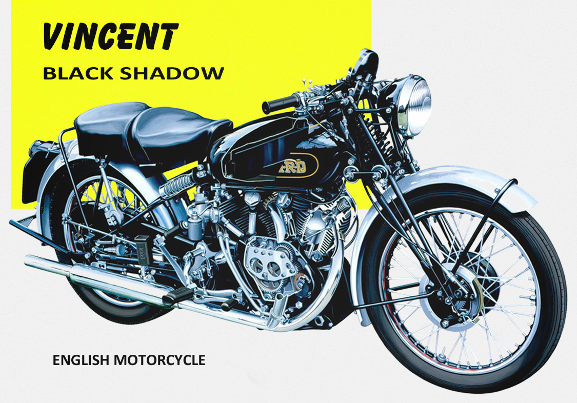 Байки на английском. Black Shadow мотоцикл. Vincent Black Shadow. Двигатель Vincent Black Shadow. Плакат байк Honda Shadow 750.