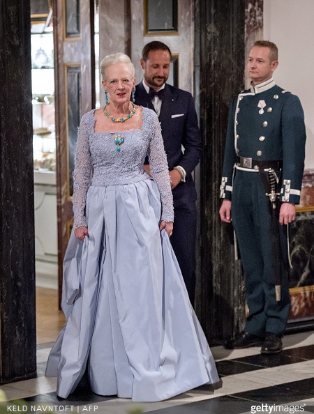 Danish Queen Margrethe arrives for the dinner at Fredensborg Palace on the occasion of her 75th birthday