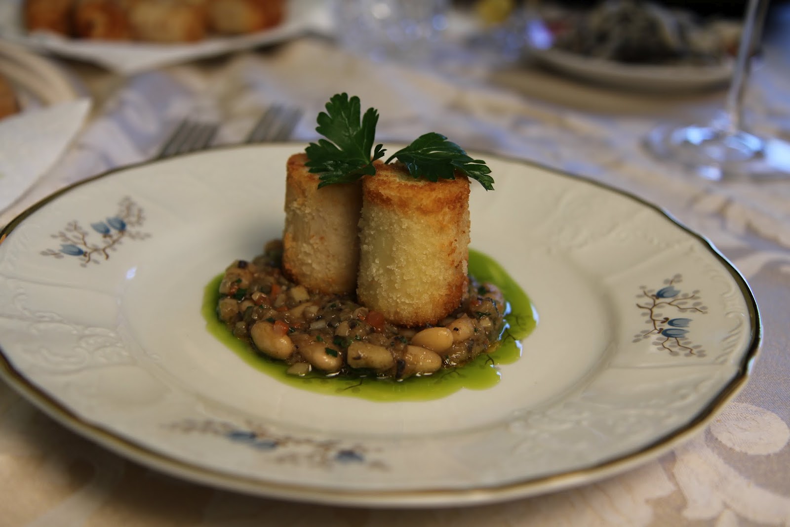 Hearts of Palm with Purée of Marrow Beans and Field Greens The