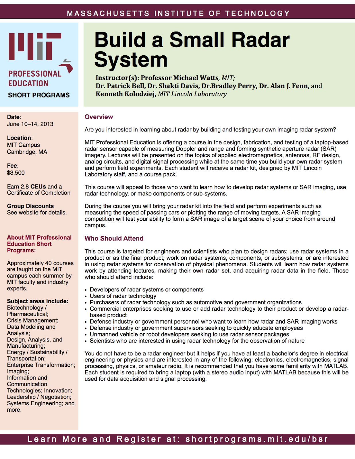 IEEE APS Boston Chapter Sign up now, Build a Small Radar System, MIT