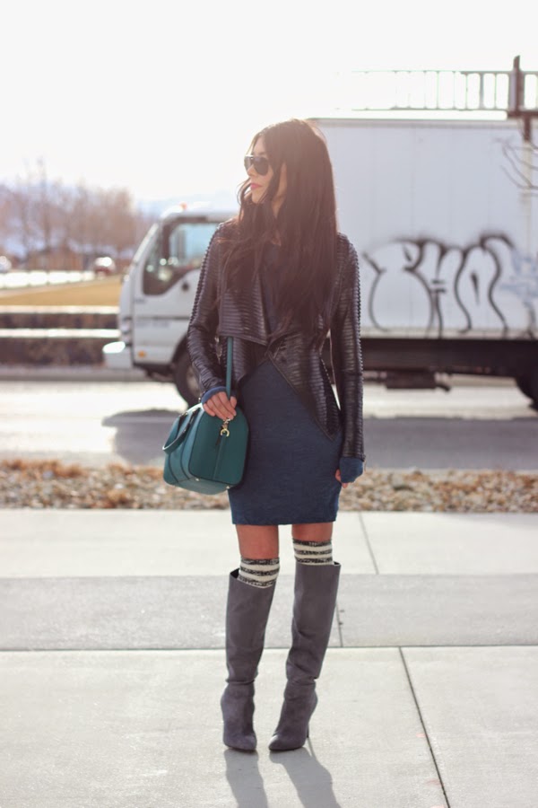 Casual Dress & Leather Jacket 