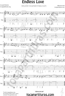 Guitar Tab Sheet Music for Endless Love Pop Baladas Tablature Music Scores