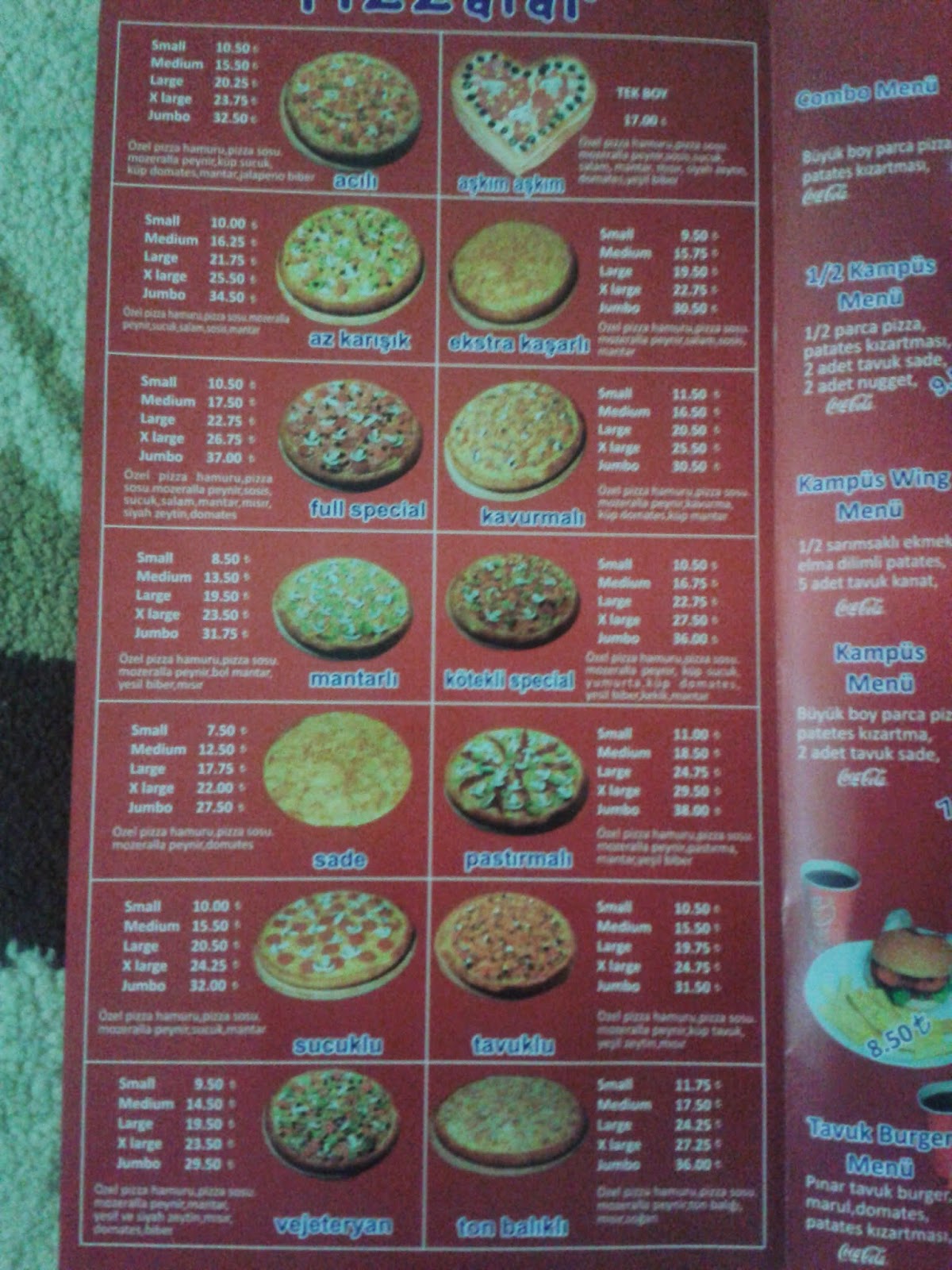 Kötekli Rehberi Muğla Pizza Cook 2014 Menüsü