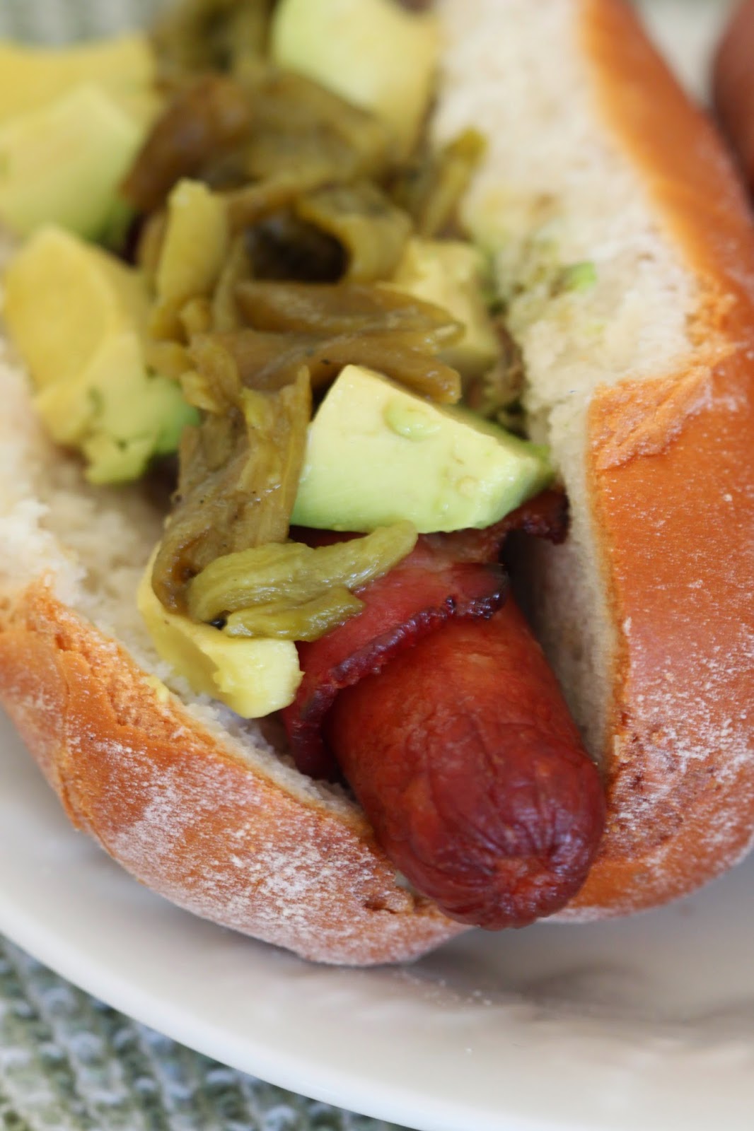Bacon Wrapped Hot Dogs with Avocado and Green Chile | Tortillas and Honey