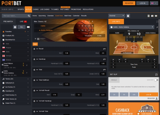 Portbet Live Betting Screen