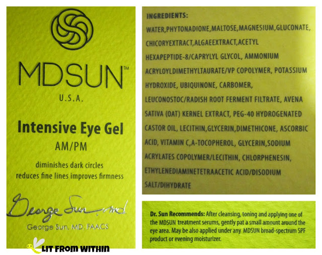 MDSun Intensive Eye Gel ingredients and directions