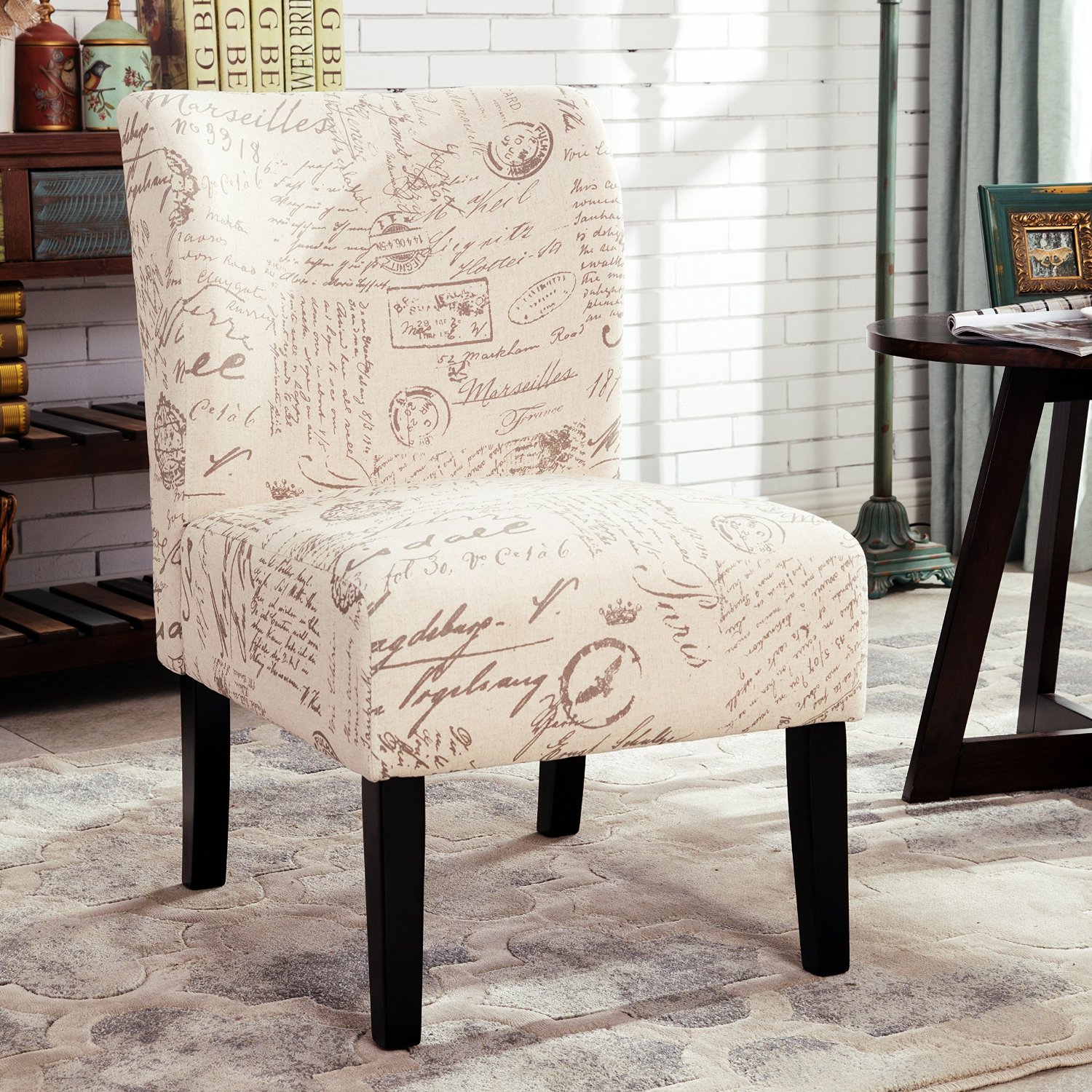 French Script Chairs & Print Accent Furniture Pieces