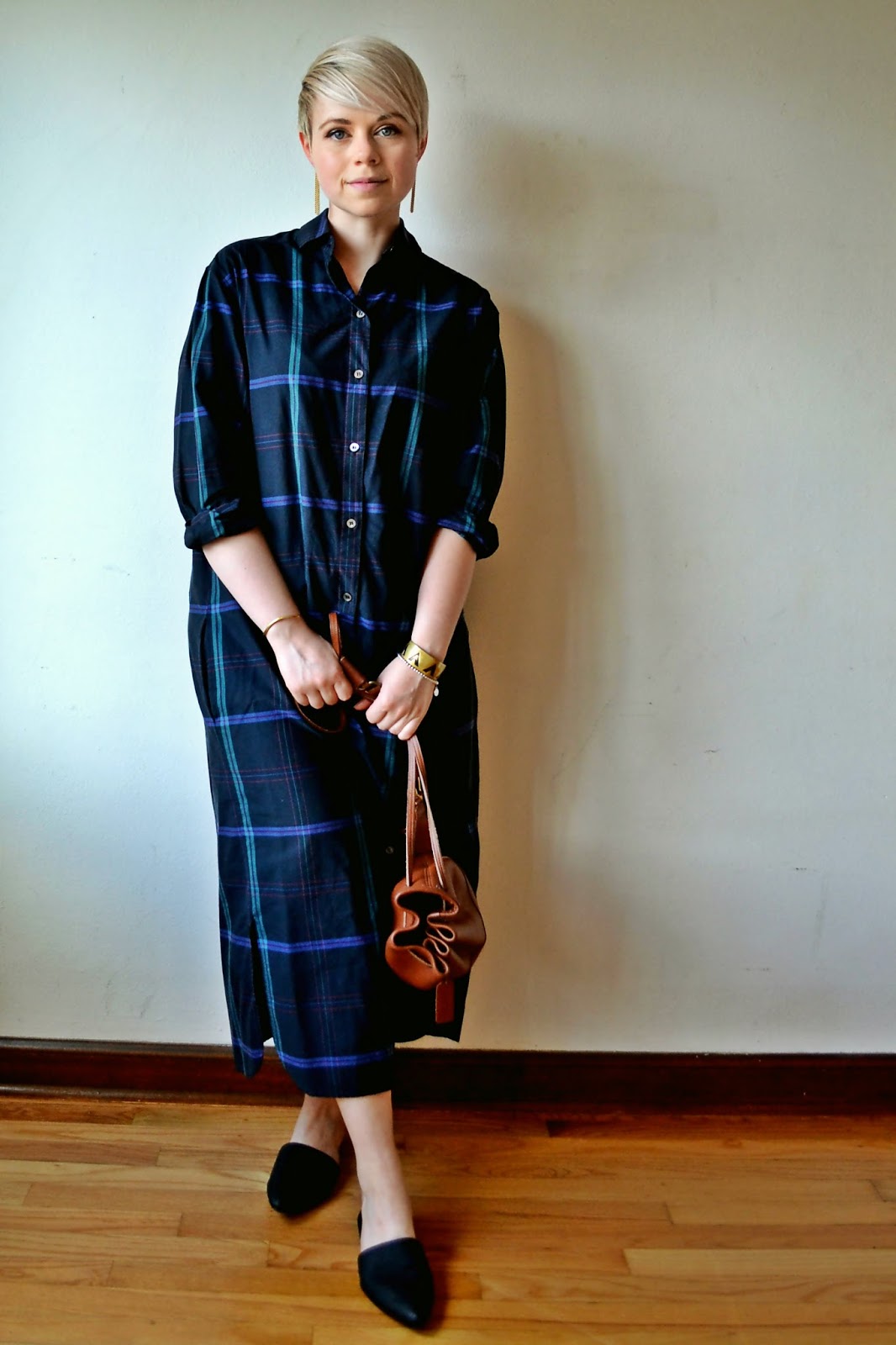 Look of the Day Plaid Shirt Dress & Coach Bucket Bag Fleur d'Elise