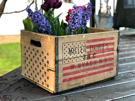 American Flag Stencil on a Crate
