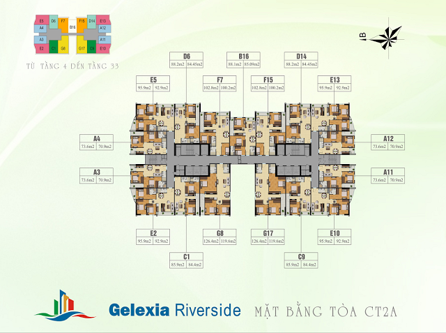Mặt bằng thiết kế tầng căn hộ điển hình tòa CT2A Gelexia Riverside