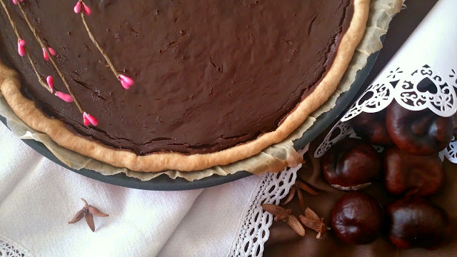 tarta castaña chocolate masa quebrada horno pastel postre desayuno merienda rico otoño marron glace crema fácil rico receta