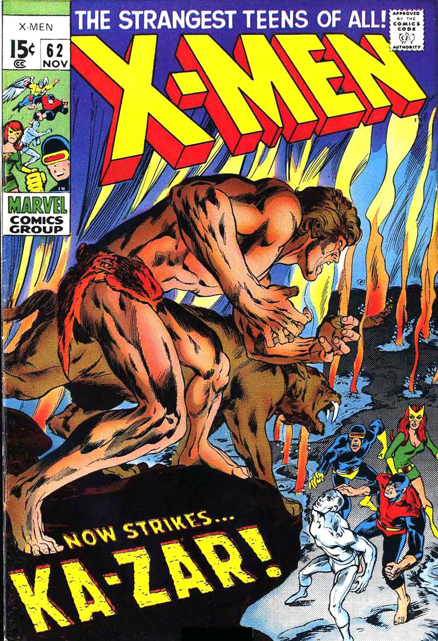 X-men #62 cover art by Neal Adams / silver age 1960s marvel comic book / Ka-Zar