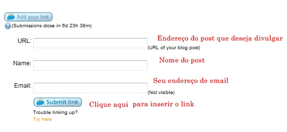 Amostra do formulário para inserir links Amostra do formulário para inserir links