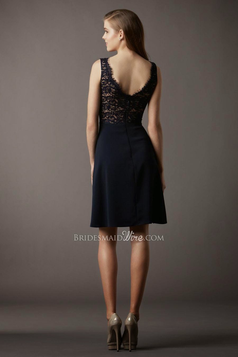 Black V-neck Sleeveless A-line Short Above Knee Length Bridesmaid Dress-2