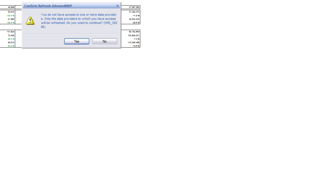 WIS 30286 You do not have access to one or more data providers; only
