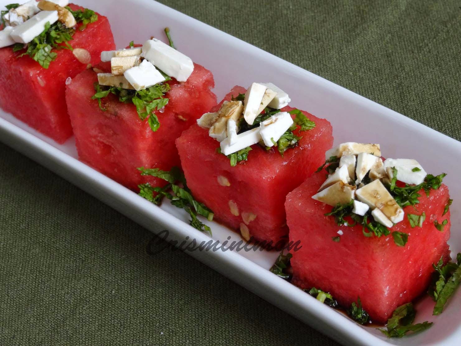 Delicies Culinaries Cris Sandía con menta y queso feta