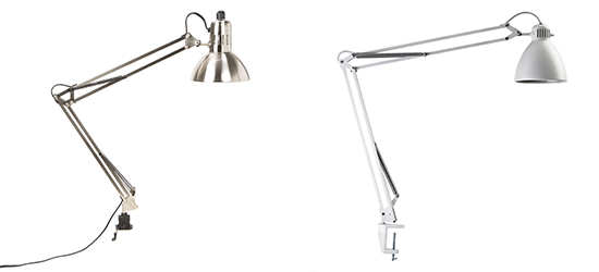 Swing arm clamp lamp by Lite Source and L-1 Edge clamp architect lamp by Luxo 