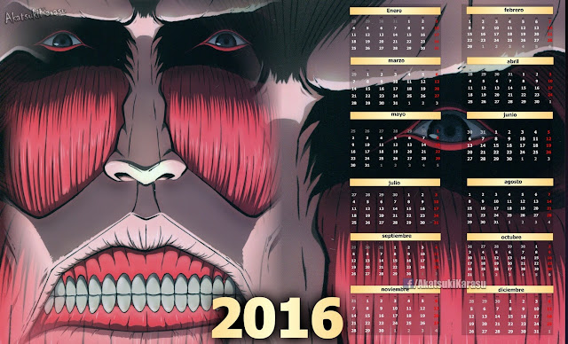 calendario 2016 shingeki no kyojin