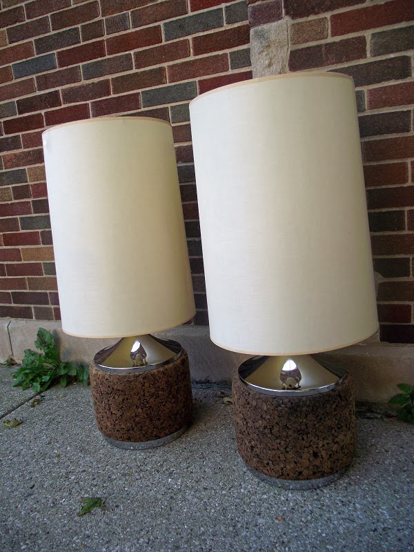 Vintage Ground Pair Mid Century Cork Lamps