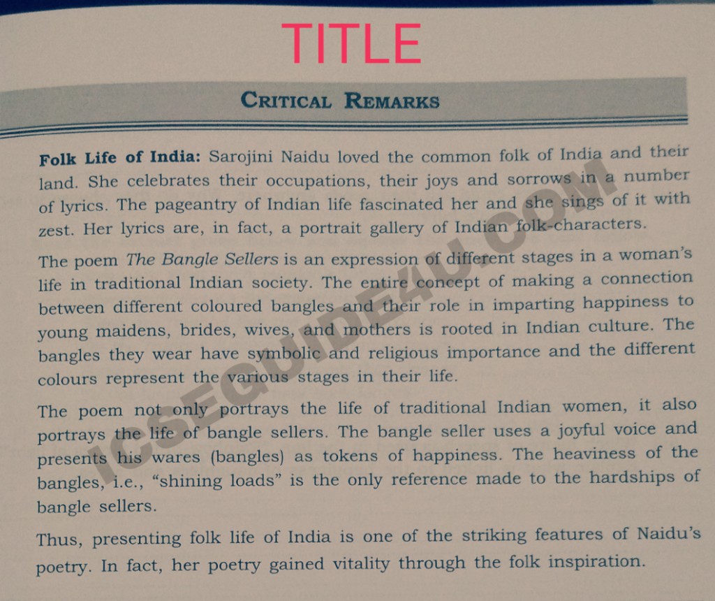 Workbook/Textbook Solution of Treasure Trove of Poems THE Bangle