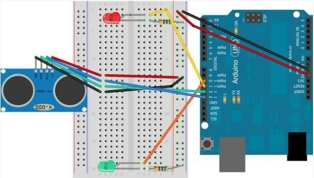 Arduino and ultrasonic sensor measurement circuit with coding