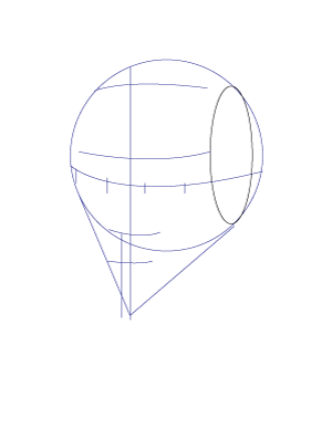 To help shape the head, we can draw an ellipse to set up the temple and the side of the head.