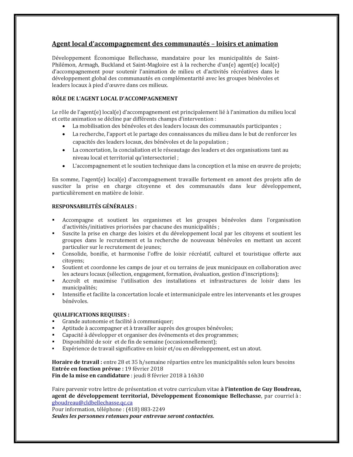 Offre d emploi agent de developpement local