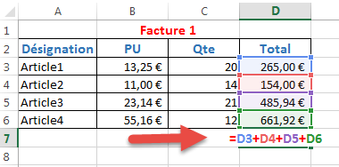 Formule simple pour calculer le total Formule simple pour calculer le total