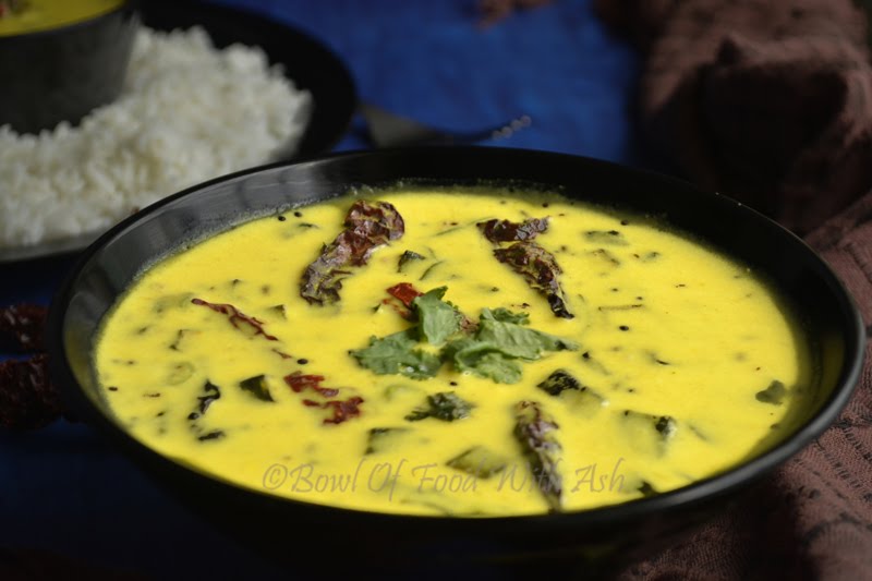 Bowl Of Food With Ash Bhindi Kadhi Recipe How to Make LadyFinger