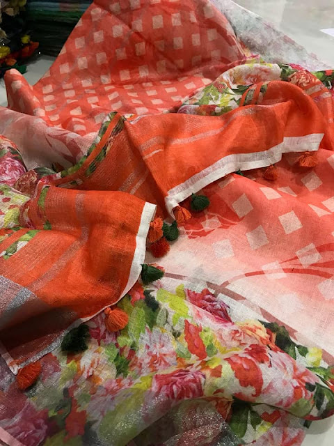 Linen by linen digital print sarees 