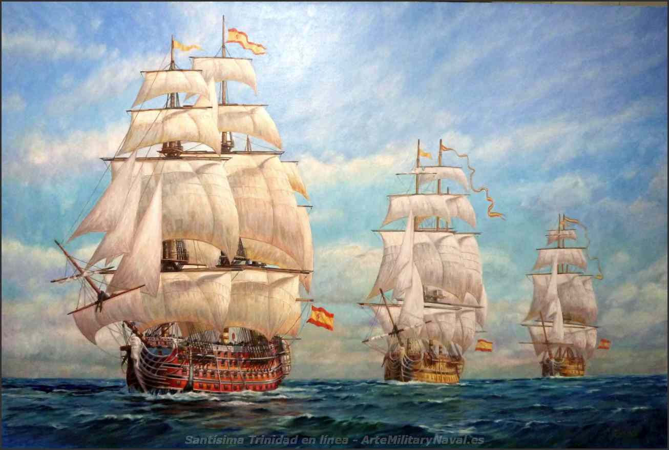 Pintura Militar y Naval: Navío Santísima Trinidad navegando en línea