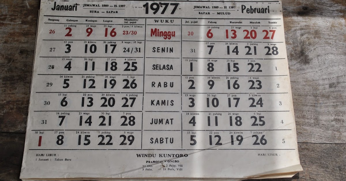Jawa Kalender 1977 Lengkap Dengan Weton misslolita