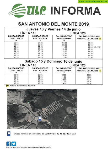 Horarios de guagua para San Antonio del Monte 2019 en Garafía