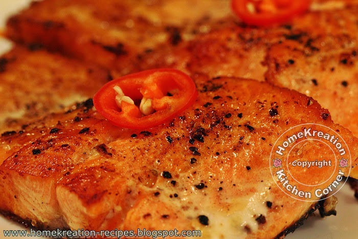 HomeKreation - Kitchen Corner: Seared Garlic Salmon (Salmon Goreng Berlada)