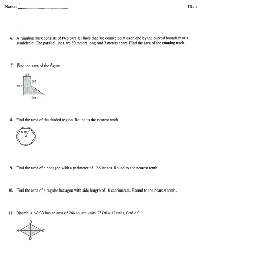 Math Classes Spring 2012: Geometry Chapter 11 Test