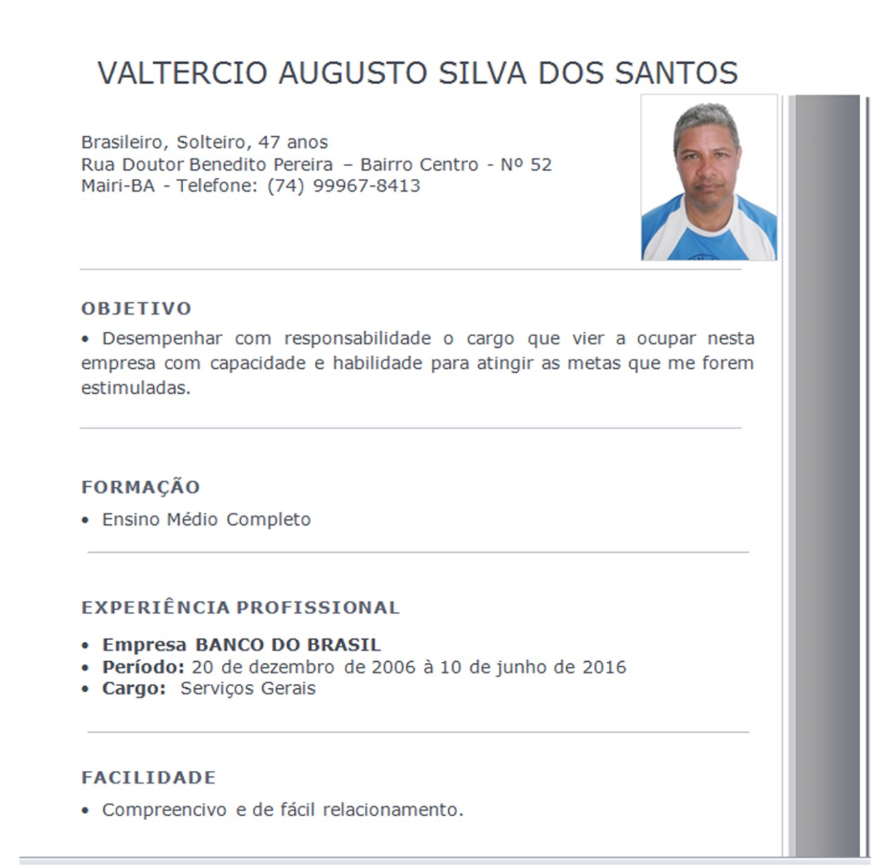 Exemplo De Curriculo Para Auxiliar De Serviços Gerais