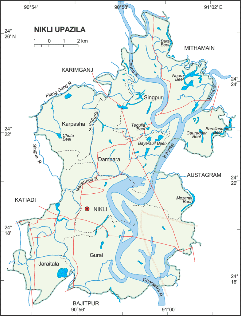 Nikli Upazila Map Kishoreganj District Bangladesh