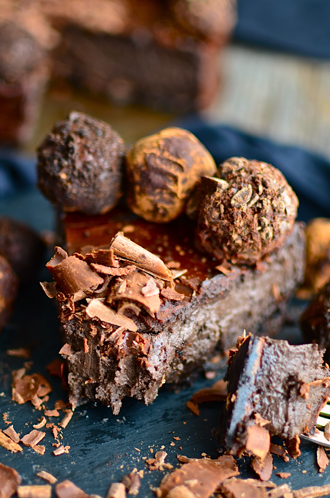 Dark Chocolate Cheesecake with Kahlúa Truffles