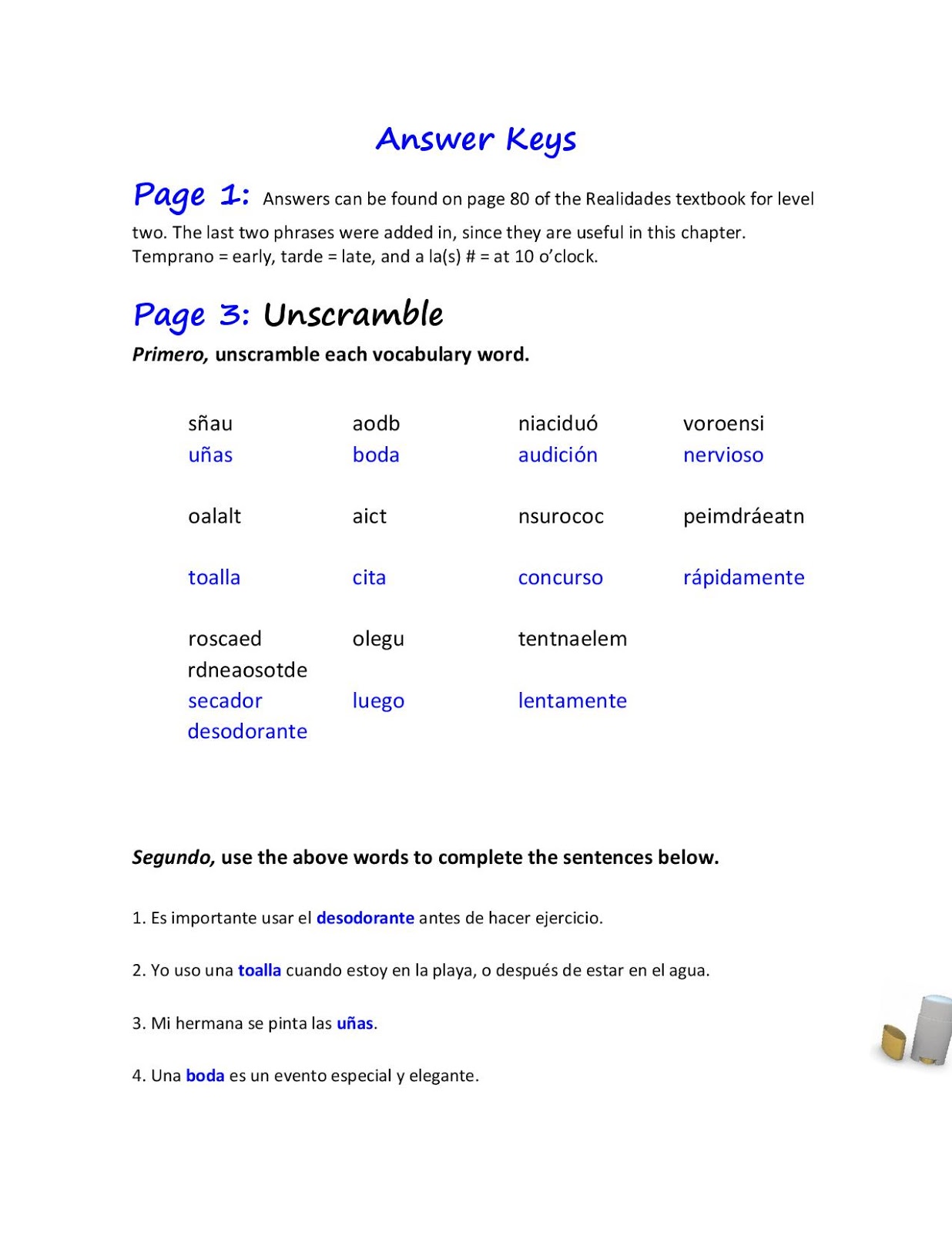 CLASES DE ESPAÑOL Answer Key Packet Nov. 30